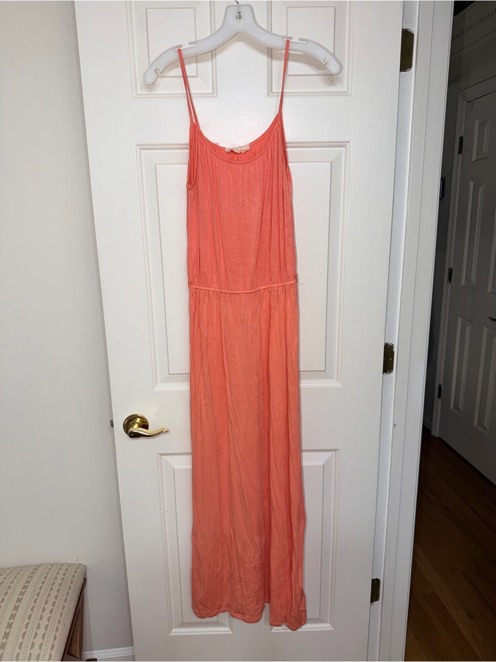 Pink Rose Coral Maxi Dress with Spaghetti Straps